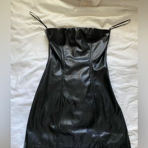 Black leather mini dress